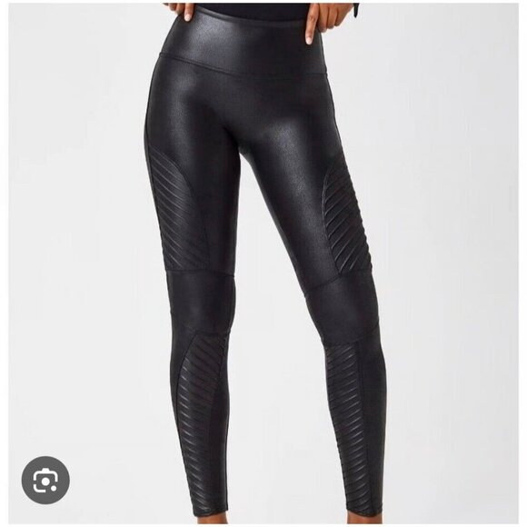 SPANX Faux Leather Moto Skinny Legging Women Small Black Grunge Skater Preppy - Picture 1 of 9